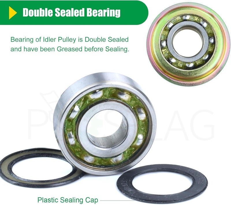 POSFLAG 2 Pack 589766102 Husqvarna Idler Pulley Replaces Husqvarna 539132728 Deck Idler Pulley, 539132728 Husqvarna Idler Pulley, 589766101, 539-132728, 539 13 27-28 for Husqvarna MZ61, RZ46I Tractors - Image 5